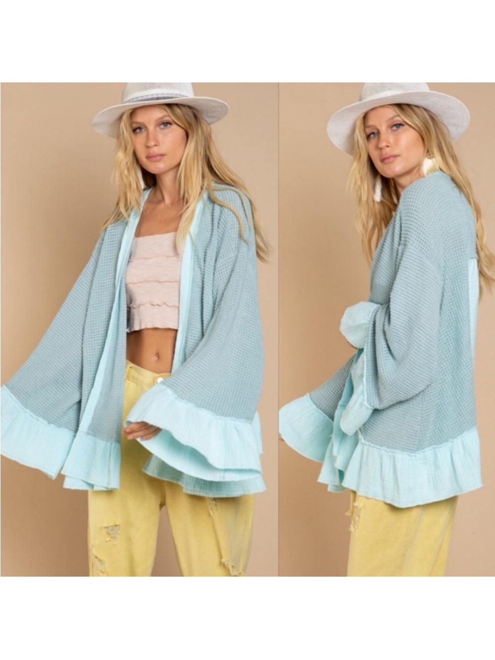 POL Light Blue Ruffle-Trim Open Cardigan